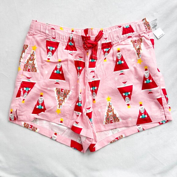 Old Navy Other - Old Navy Pink Gingerbread and Santa Christmas Pajama Flannel Shorts